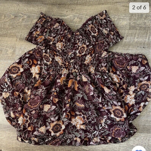 Bb Dakota smock off shoulder criss cross sleeveless dress in purple floral print - Picture 11 of 16